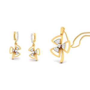 22k gold cz bow pendant set