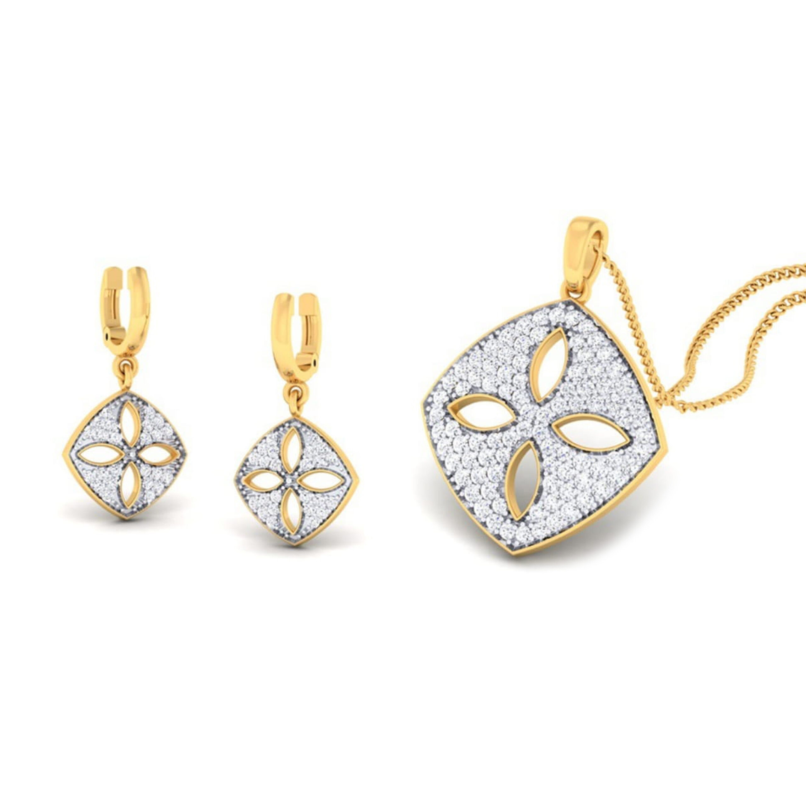 22k gold cz shiny spring pendant set
