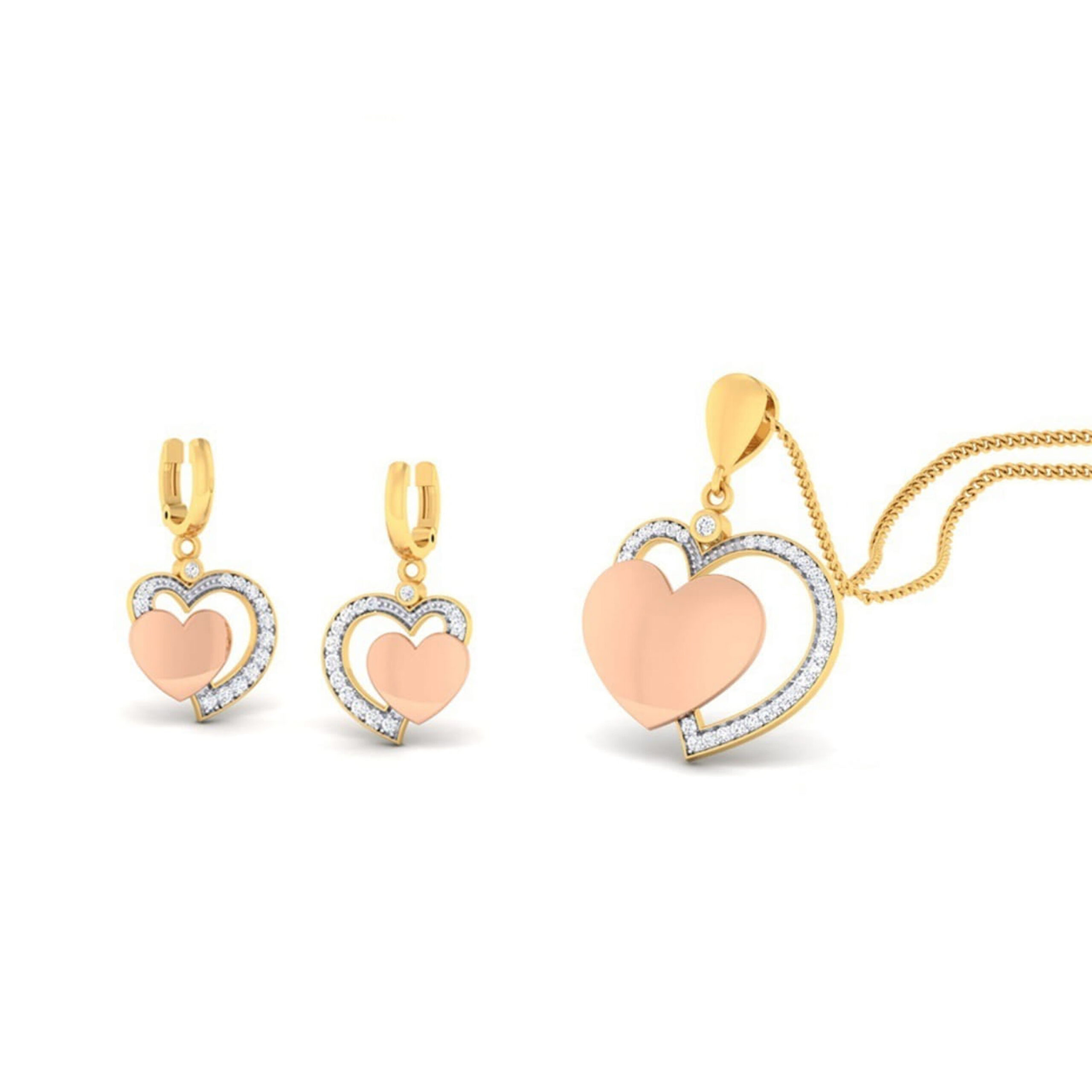 22k gold cz heart pendant set