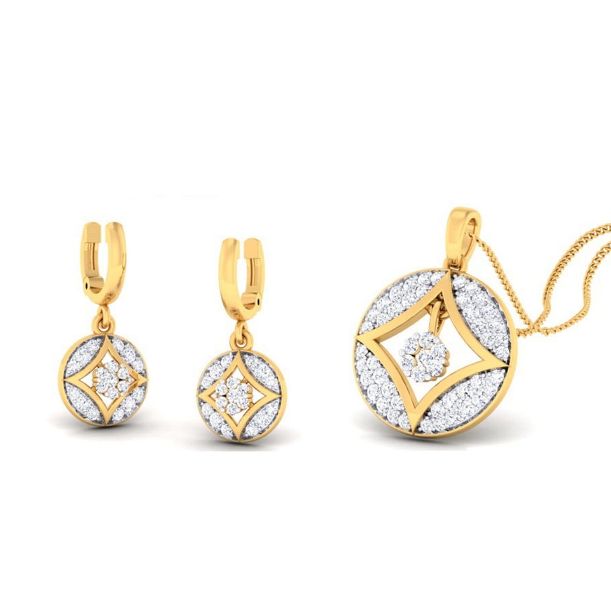 22k gold cz floral edge pendant set
