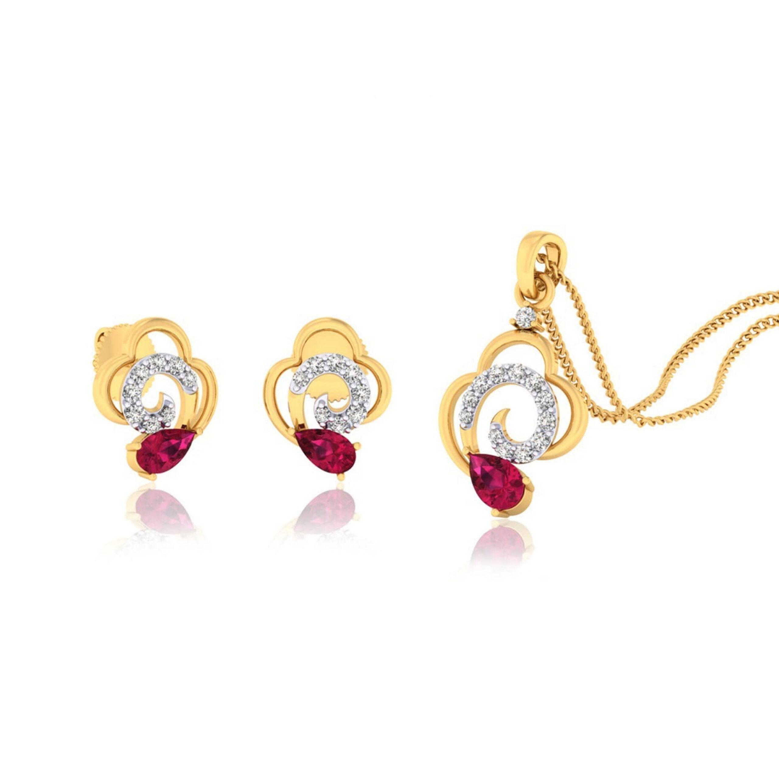 22k gold cz modern paisely pendant set