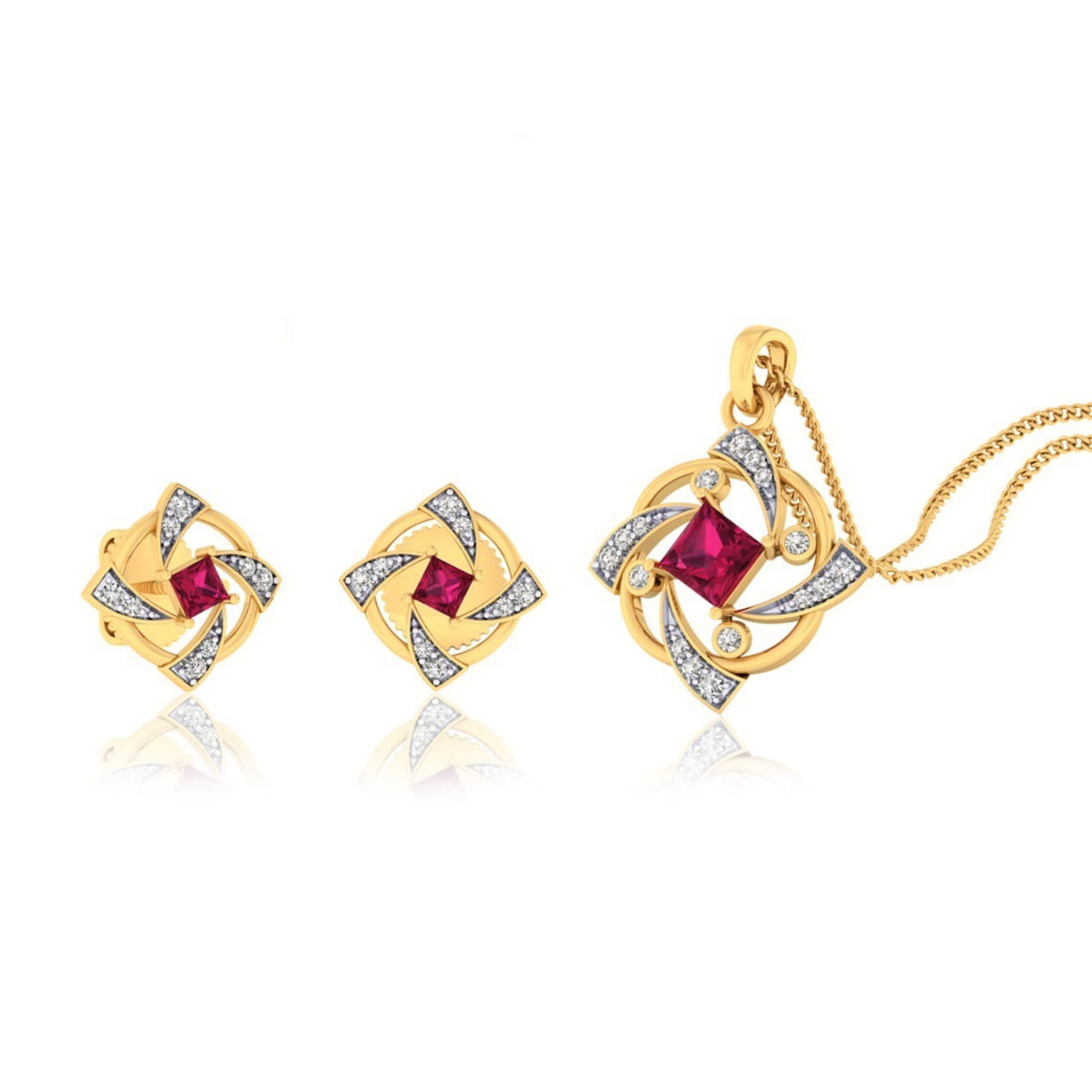 22k gold cz espiral pendant set
