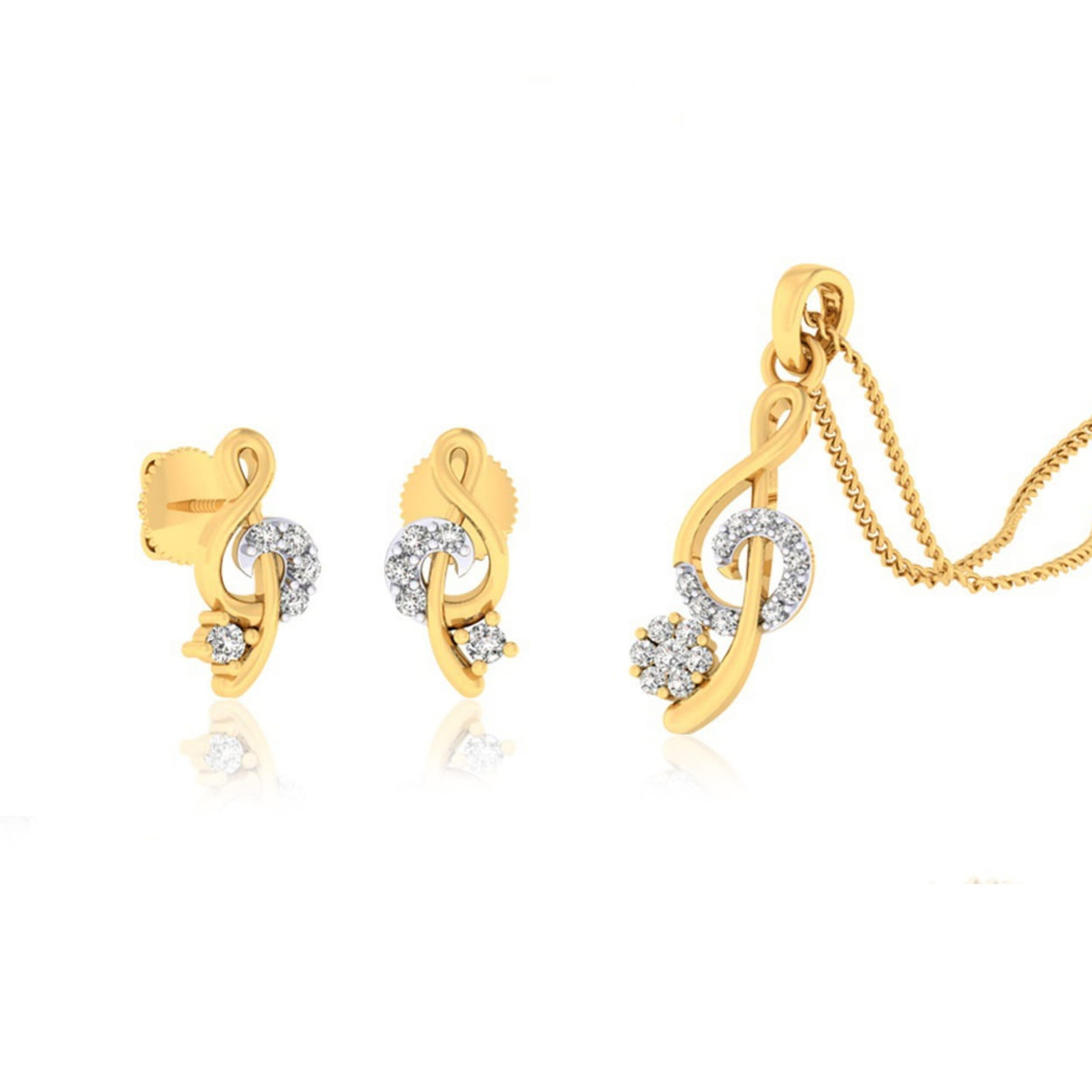 22k gold cz glossy pendant set