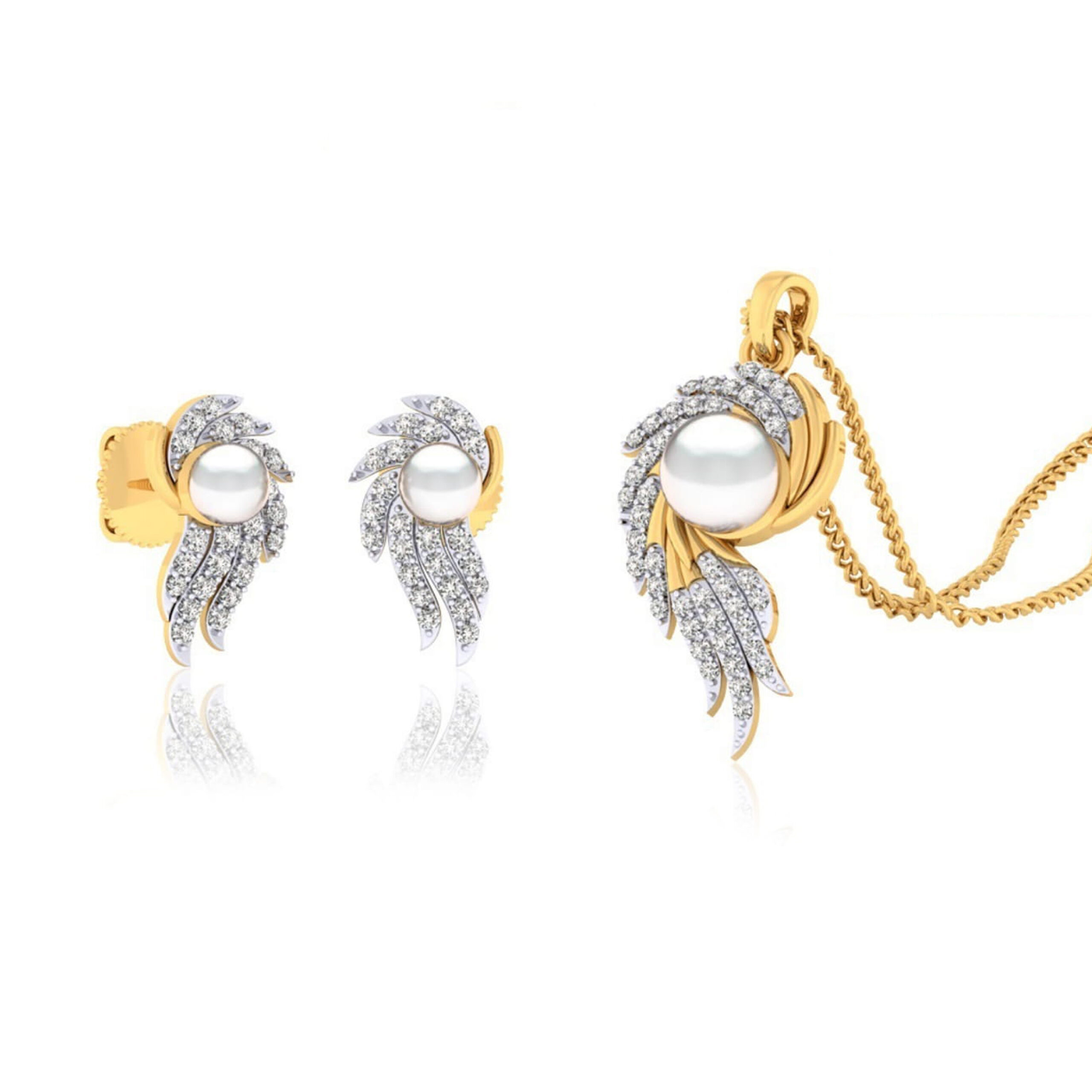 22k gold cz curling paisely pendant set