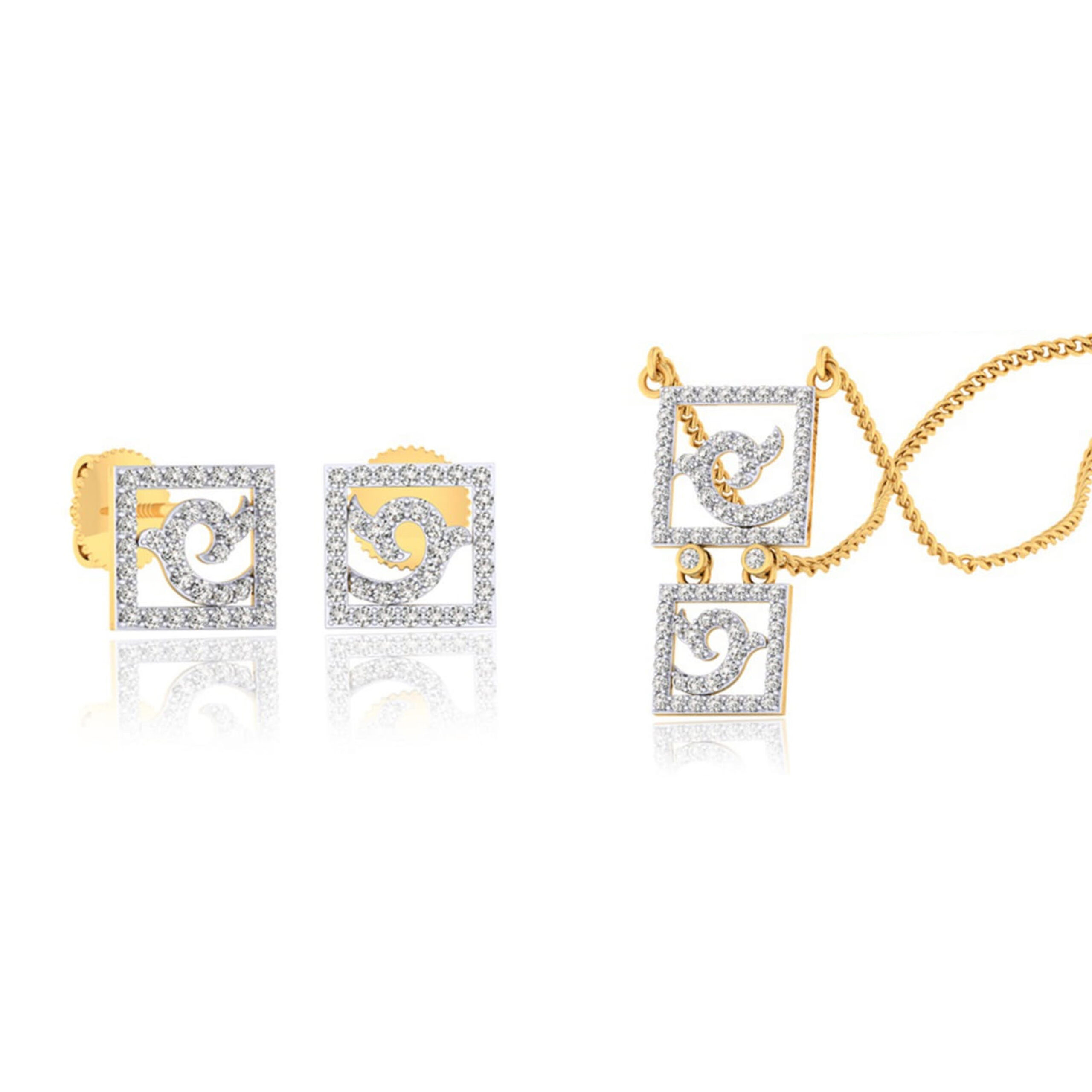 22k gold cz morning glory pendant set