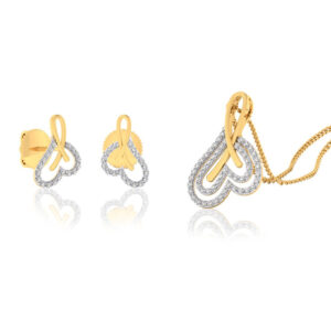 22k gold cz heart pendant set