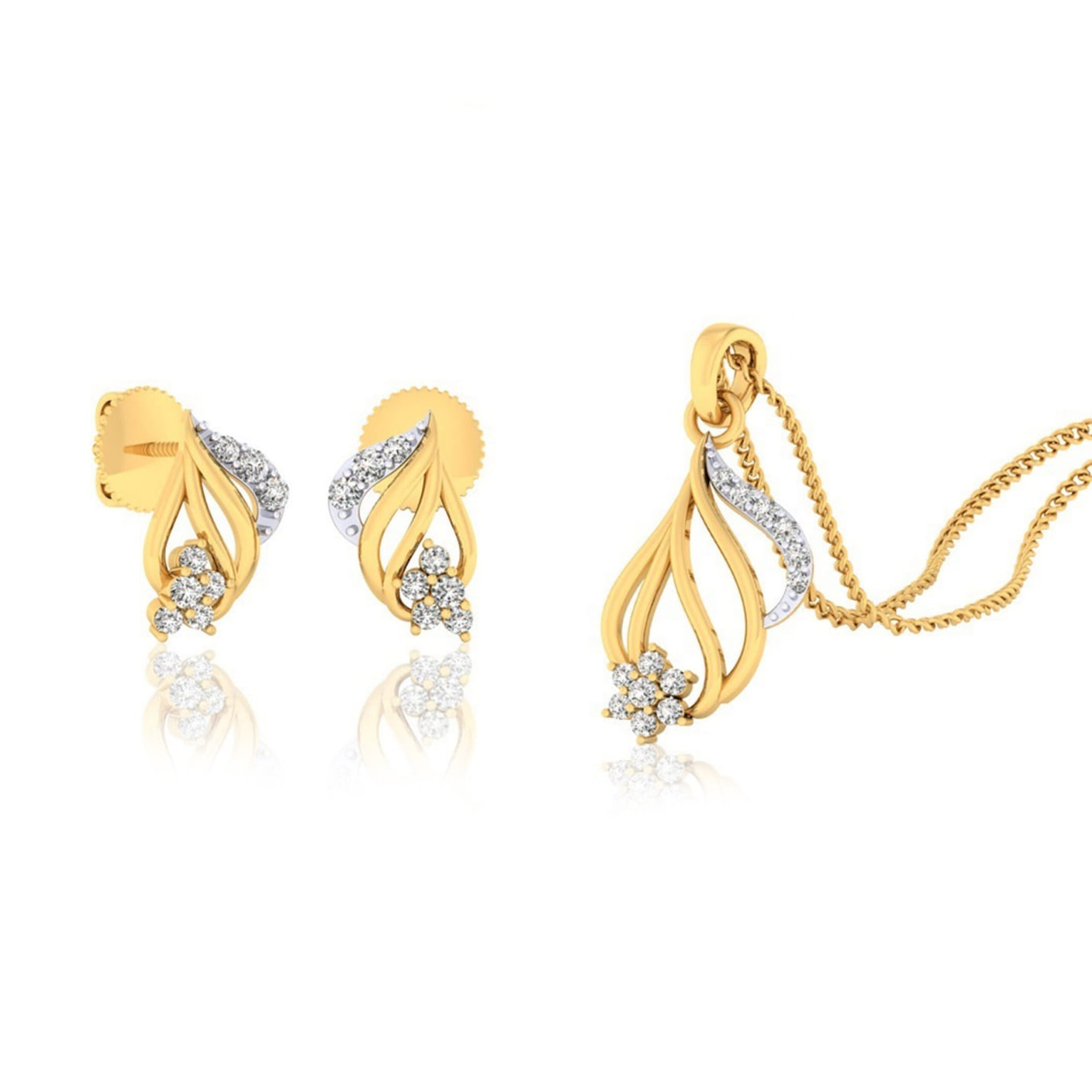 22k gold cz flame pendant set