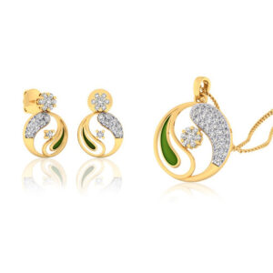 22k gold cz round pendant set