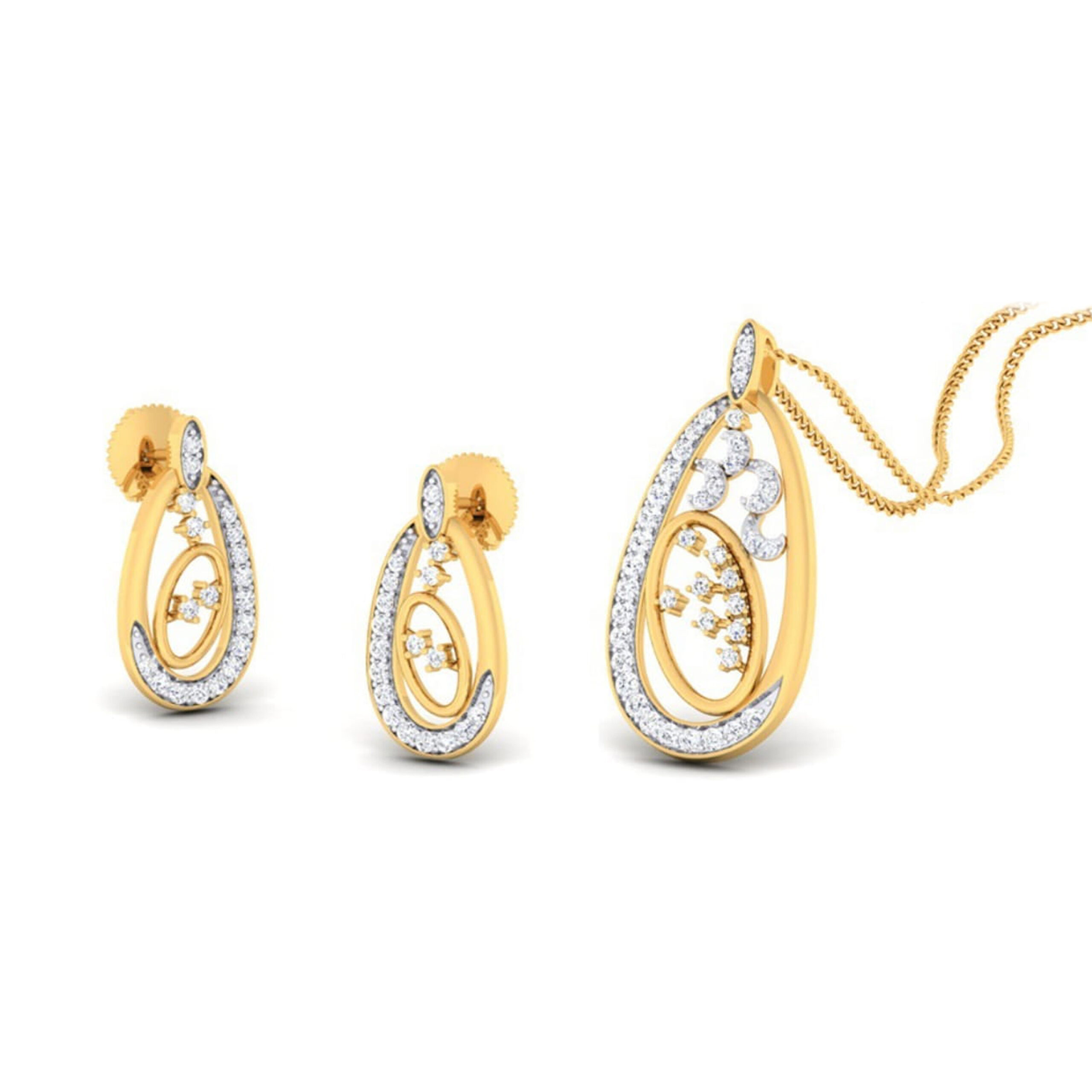 22k gold cz paisely pendant set
