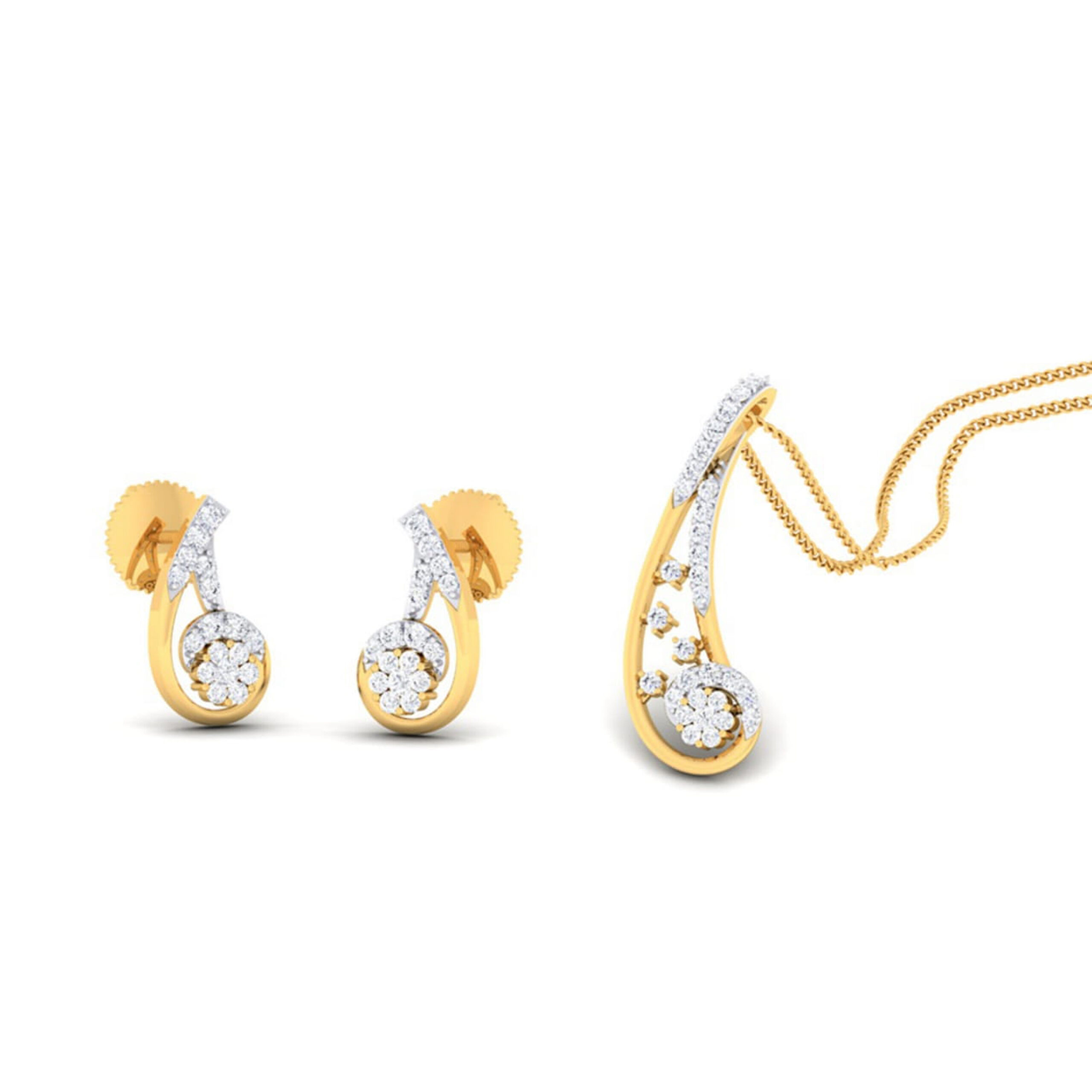 22k gold cz star gaze pendant set