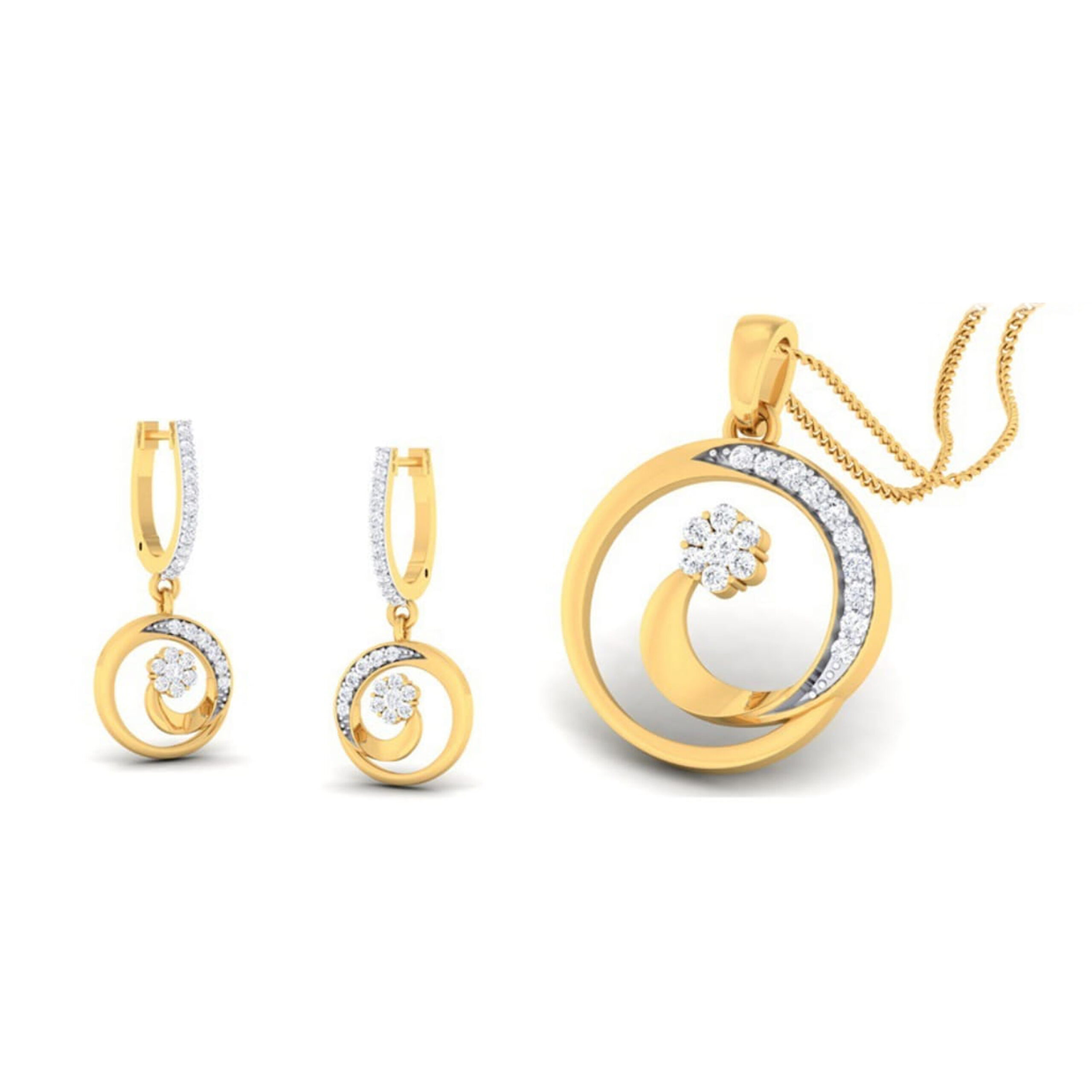 22k gold cz morning glory pendant set