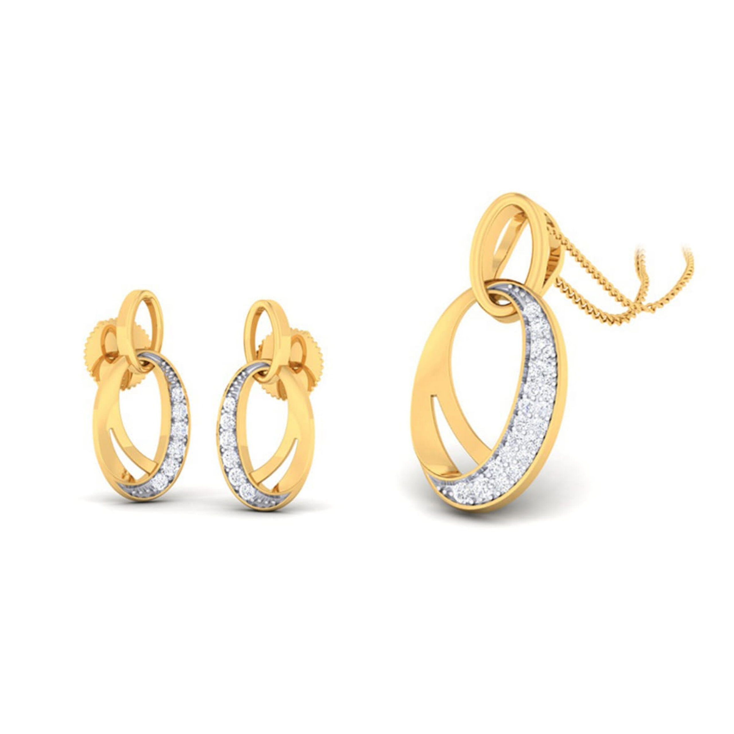 22k gold cz oval pendant set