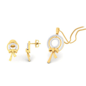 22k gold cz bow pendant set
