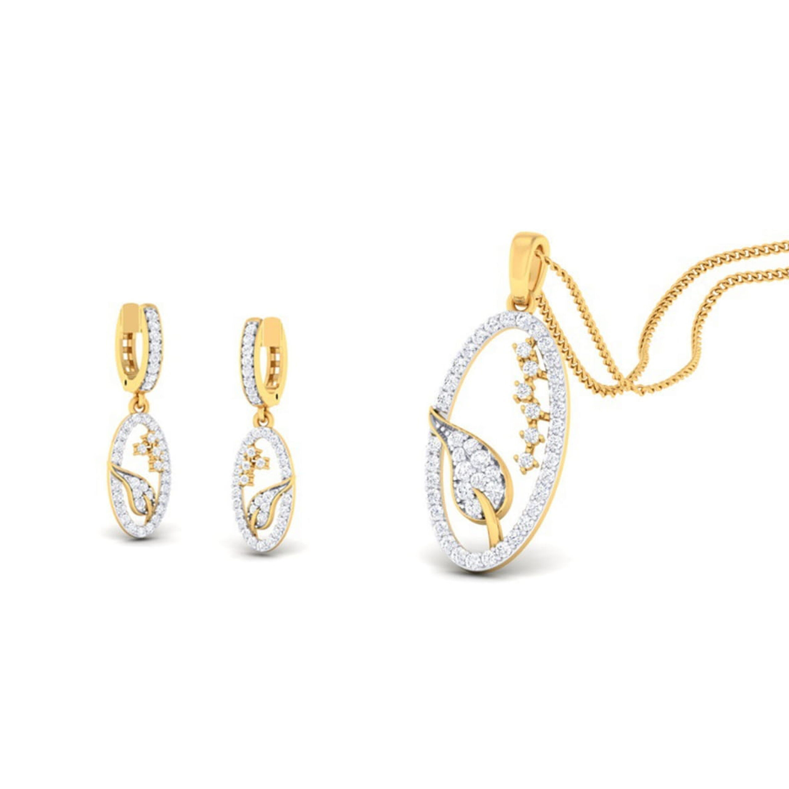 22k gold cz morning glory pendant set