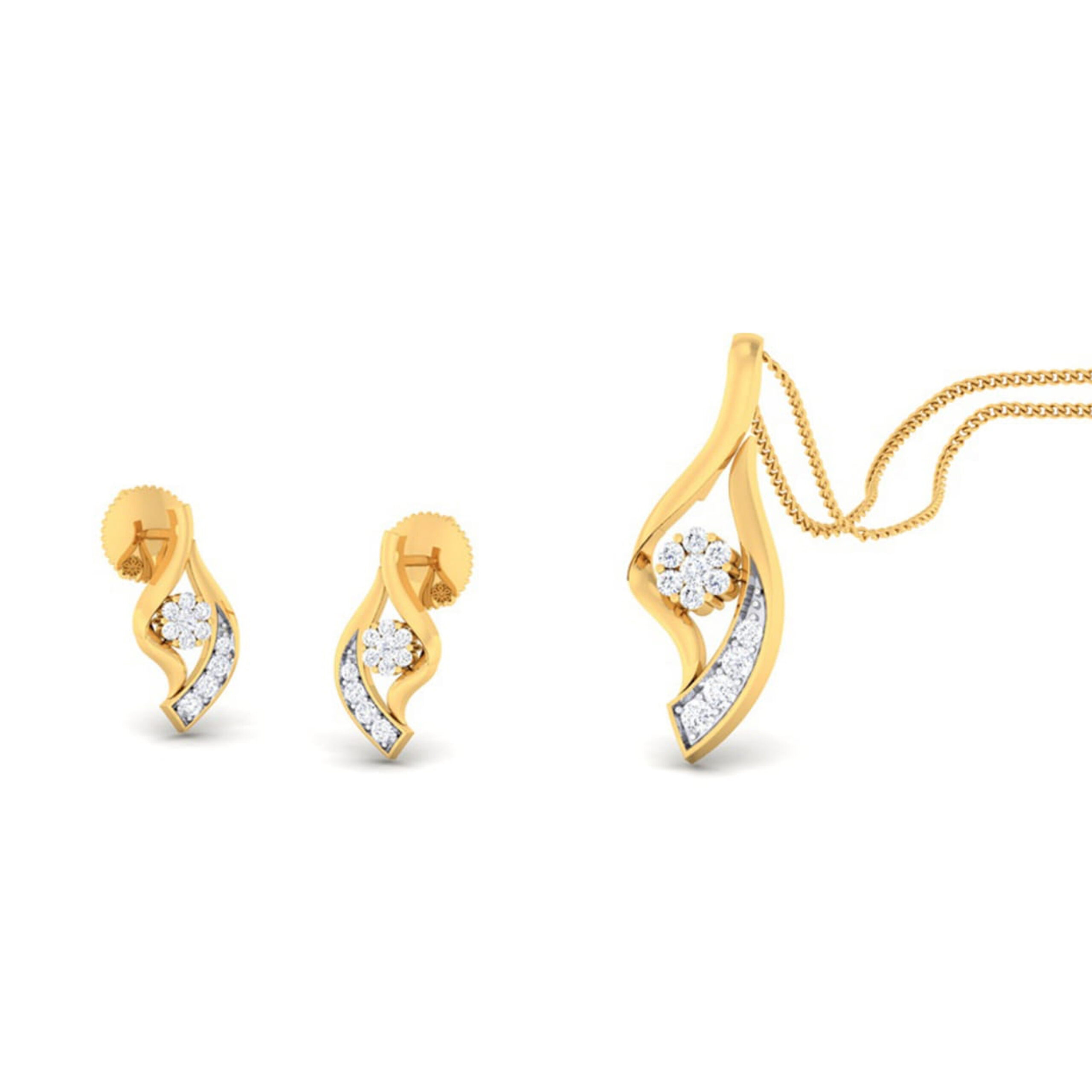 22k gold cz whirling pendant set