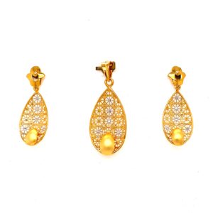 22k gold turkish wavy dome pendant set