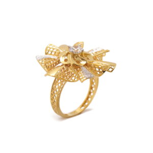 22k yellow gold cz stone floral ring