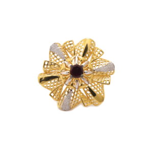 22k yellow gold red garnate floral ring