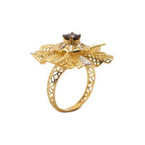 22k yellow gold red garnate floral ring