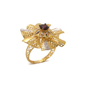 22k yellow gold red garnate floral ring
