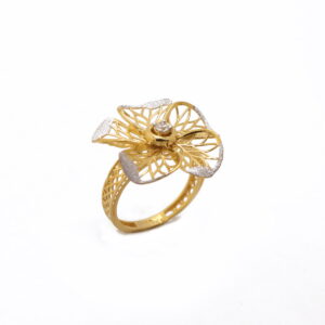 22k yellow gold cz stone floral ring