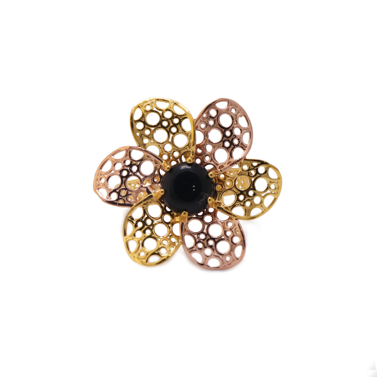 22k yellow gold black onyx flower ring - Image 3