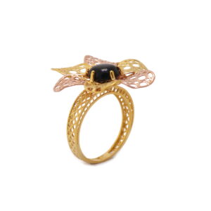 22k yellow gold black onyx flower ring
