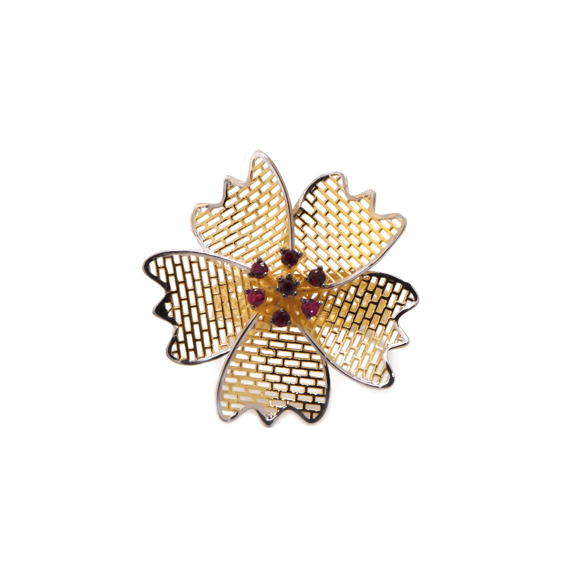 22k yellow gold ruby floral ring - Image 3