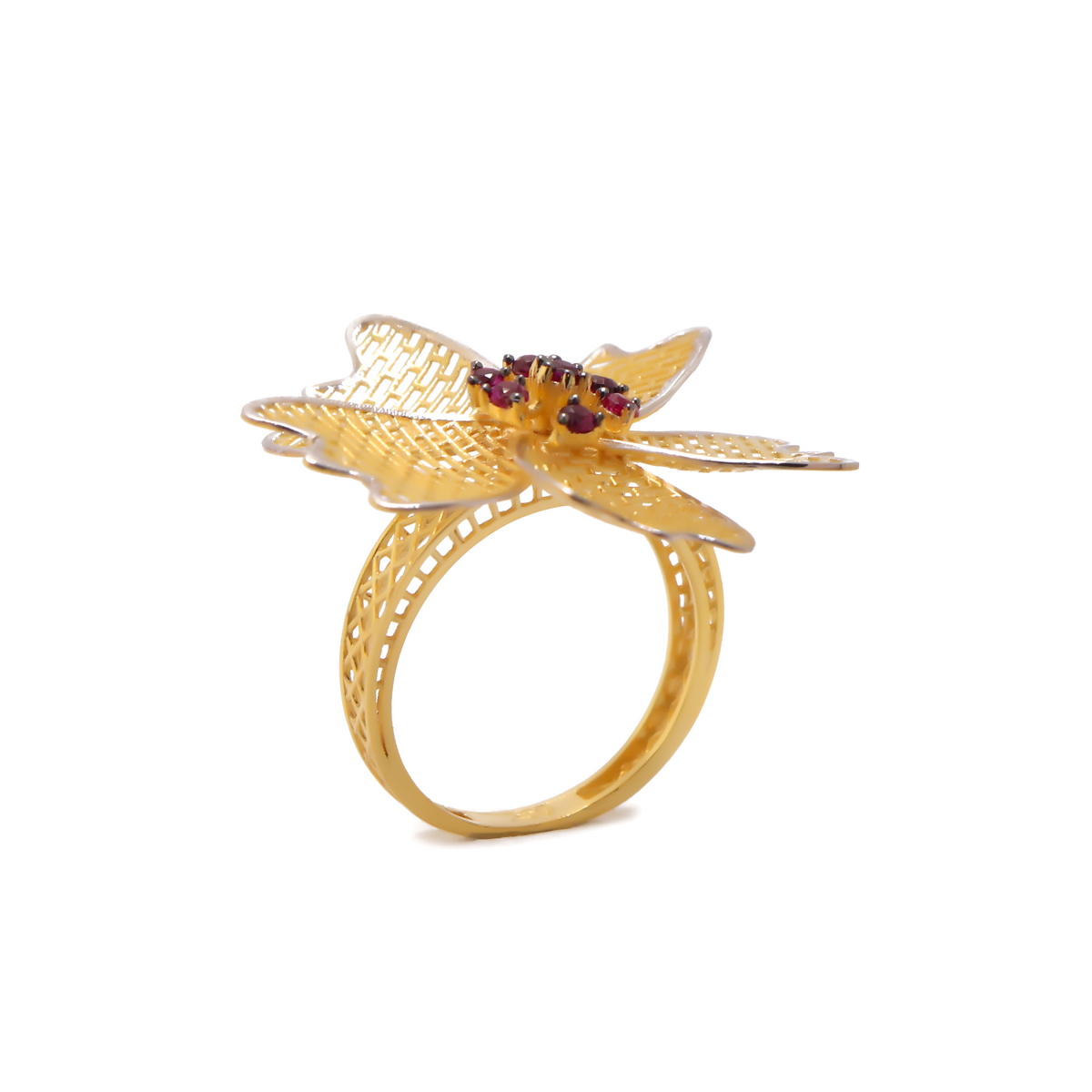 22k yellow gold ruby floral ring - Image 2