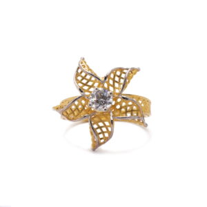 22k yellow gold cz stone floral ring