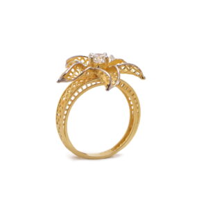 22k yellow gold cz stone floral ring