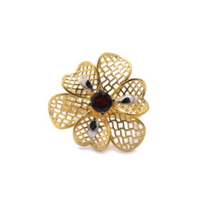 22k yellow gold red garnate floral ring