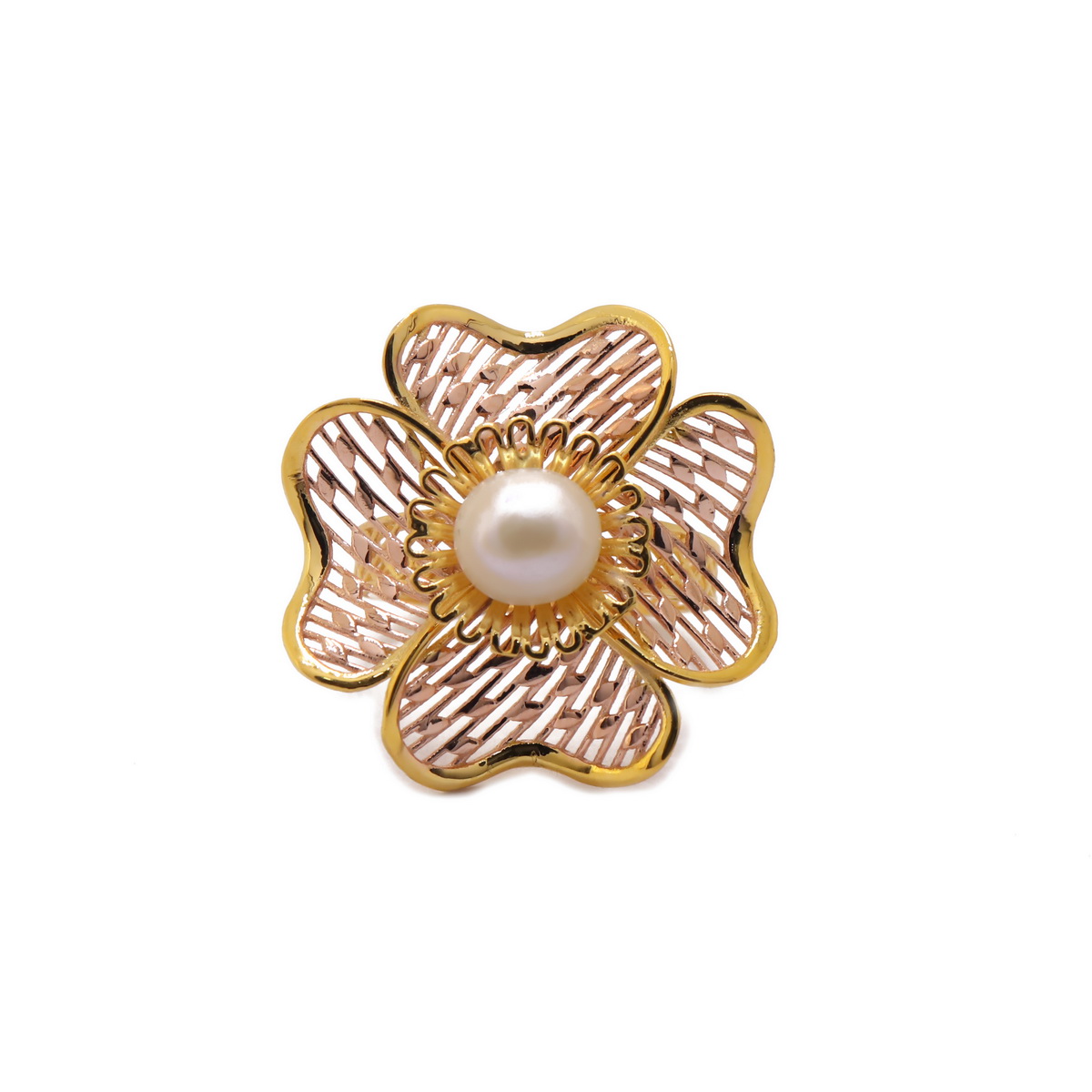 22k yellow gold pearl floral ring - Image 3