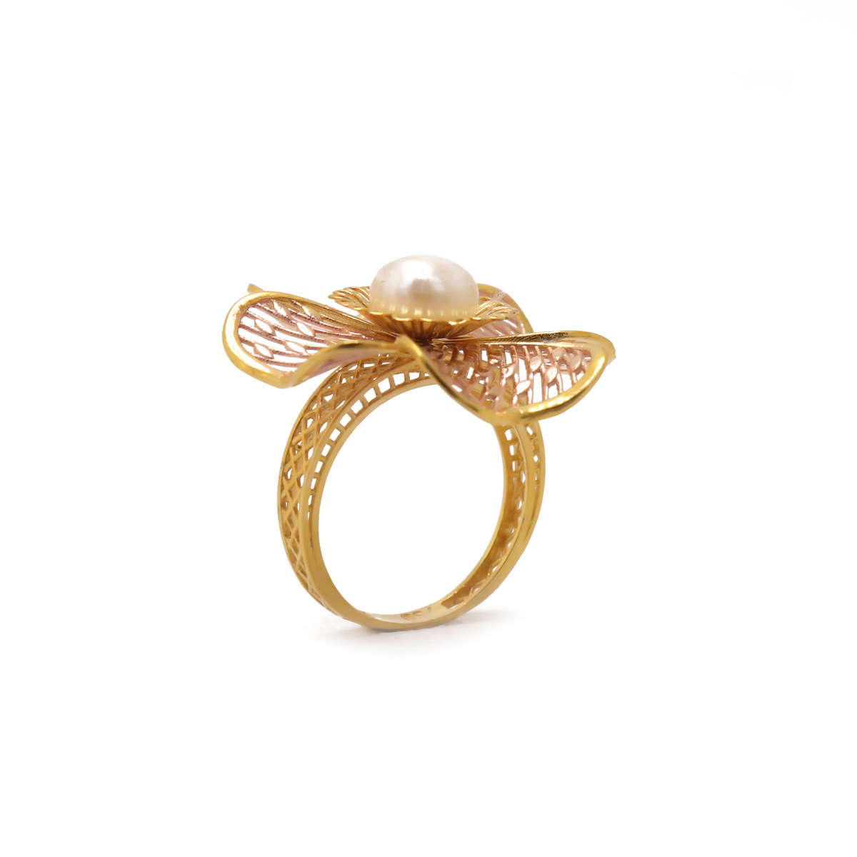22k yellow gold pearl floral ring - Image 2