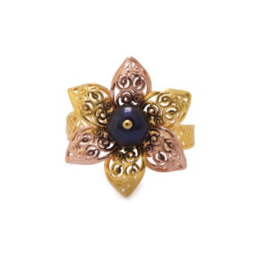 22k yellow gold grey pearl floral ring