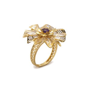 22k yellow gold amethyst floral ring