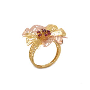 22k yellow gold ruby floral ring