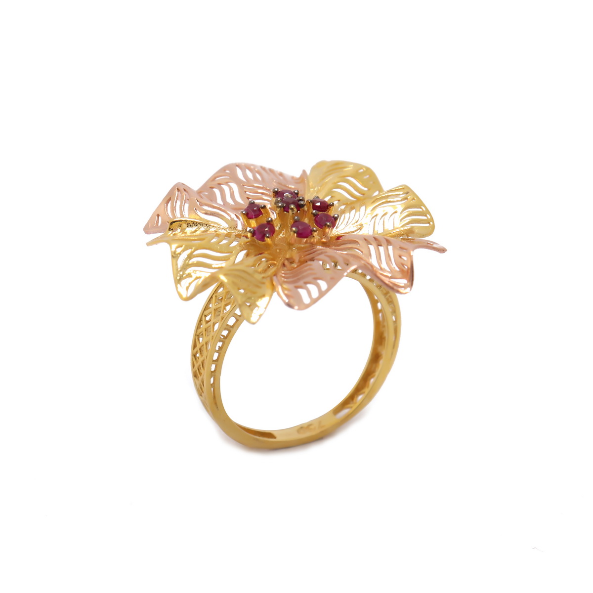22k yellow gold ruby floral ring