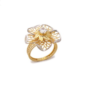 22k yellow gold cz stone floral ring