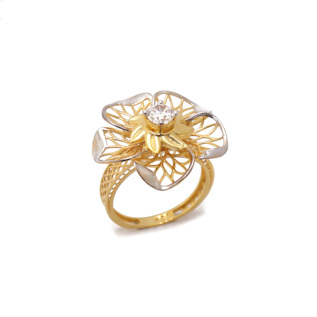 22k yellow gold cz stone floral ring