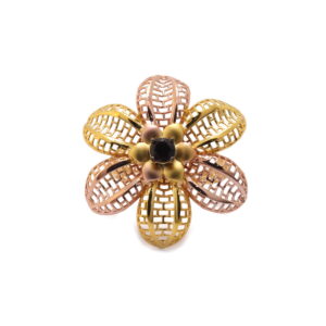 22k yellow gold red garnate floral ring