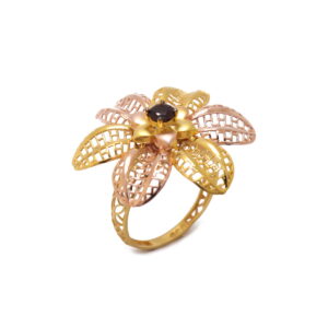 22k yellow gold red garnate floral ring