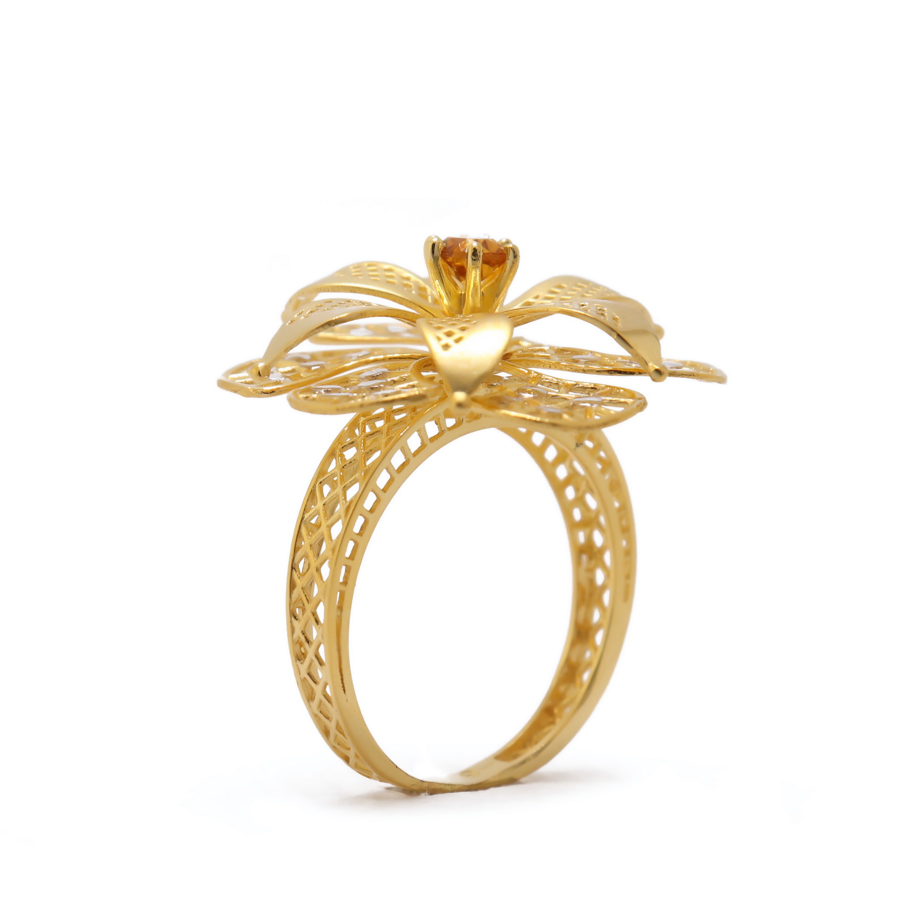 22k yellow gold citrine floral ring - Image 2