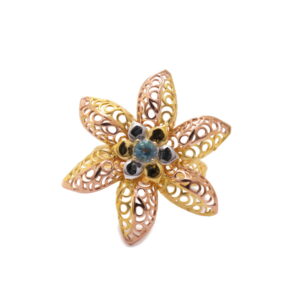 22k Yellow Gold Blue Topaz Floral Ring