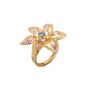 22k Yellow Gold Blue Topaz Floral Ring