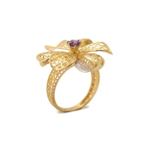 22k Yellow Gold Amethyst Floral Ring