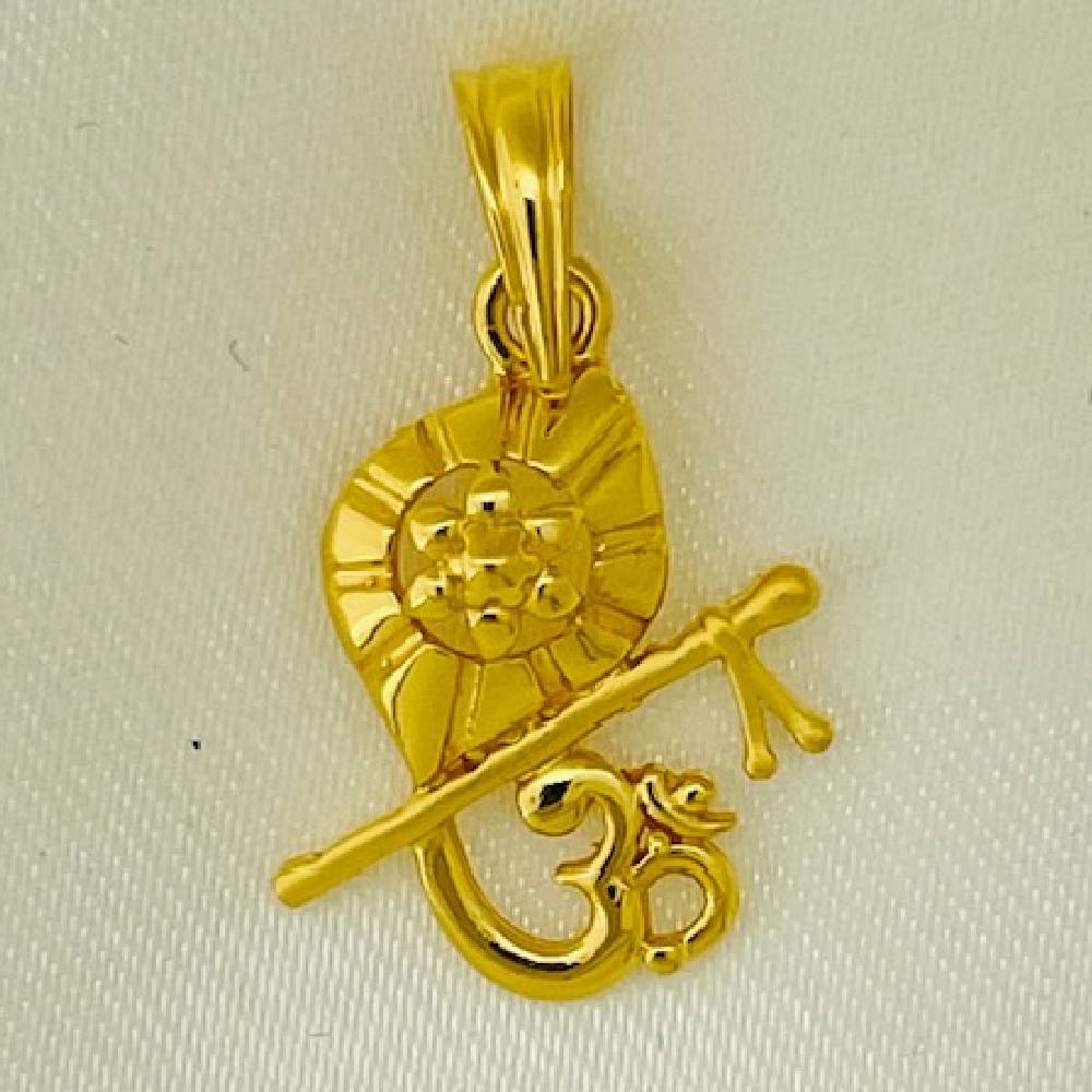 916 Gold Plain Om With Peacock Feather Pendants