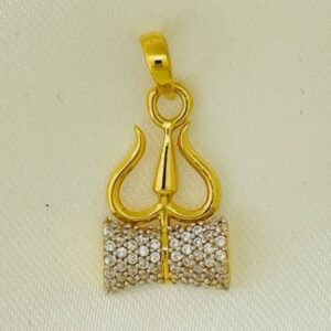 22K Gold Solid Damru With Trishul Icon Pendants