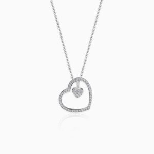 Silver dazzling zircon heart pendant with link chain
