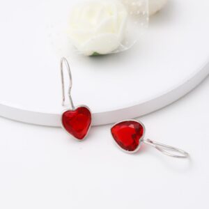Silver ruby red heart earrings